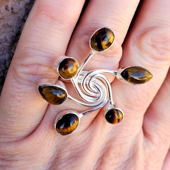 New Twisted Tiger Eye 925 Silver Ring. - Picture 5 of 16